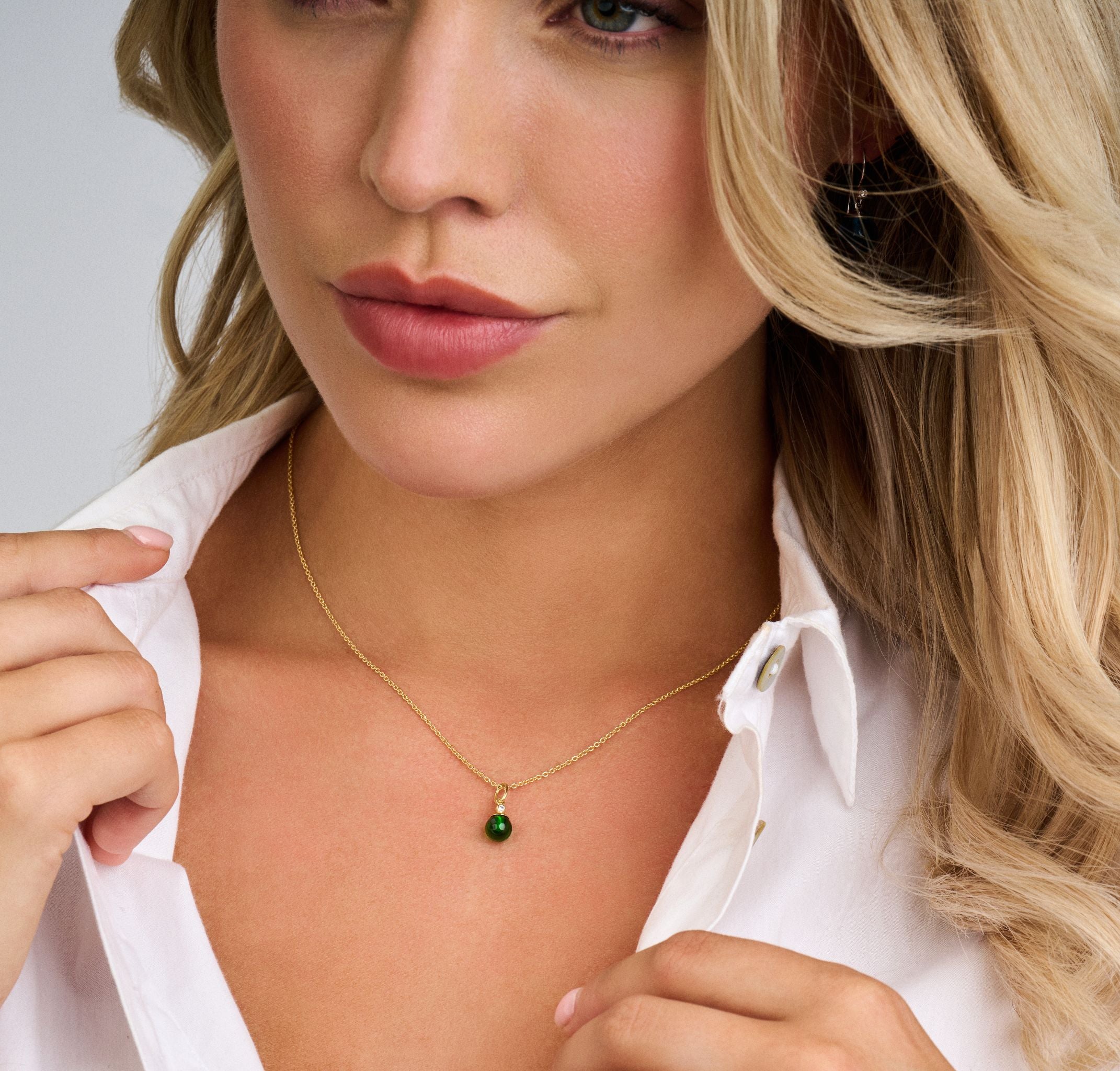 Figaro Kette 6 mm - vergoldetes Sterlingsilber - grüner Achat und Zirkonia-3