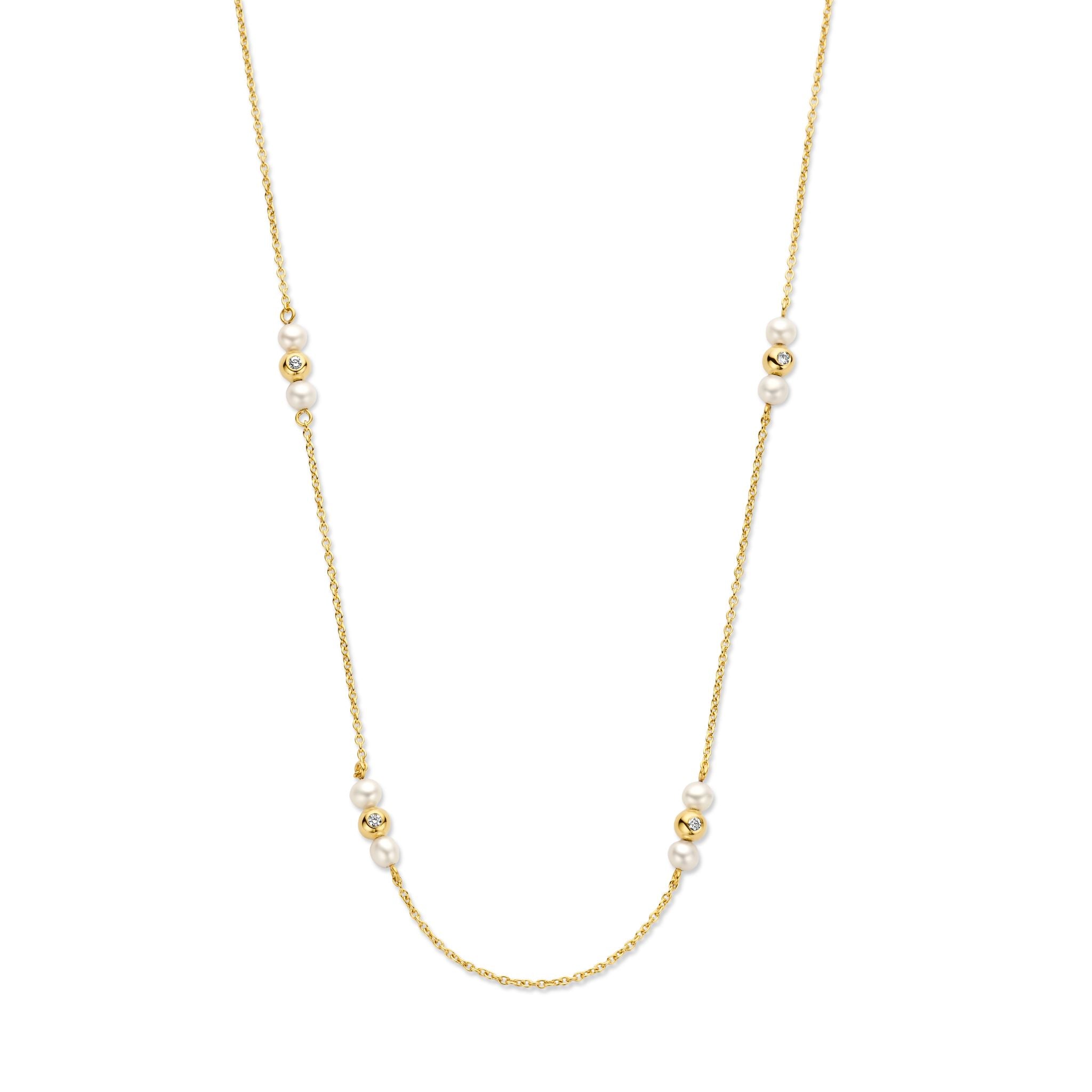 Ophelia Halskette 45 cm - 14 kt. Gold mit 0,08 CT Brillantschliff Diamanten und SüßwasserPearl-1