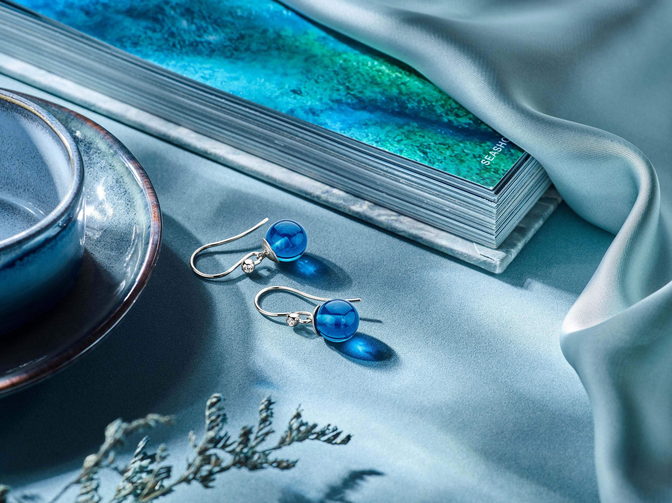 Figaro Ohrringe 9 mm - Sterlingsilber - blauer Achat und Zirkonia-1