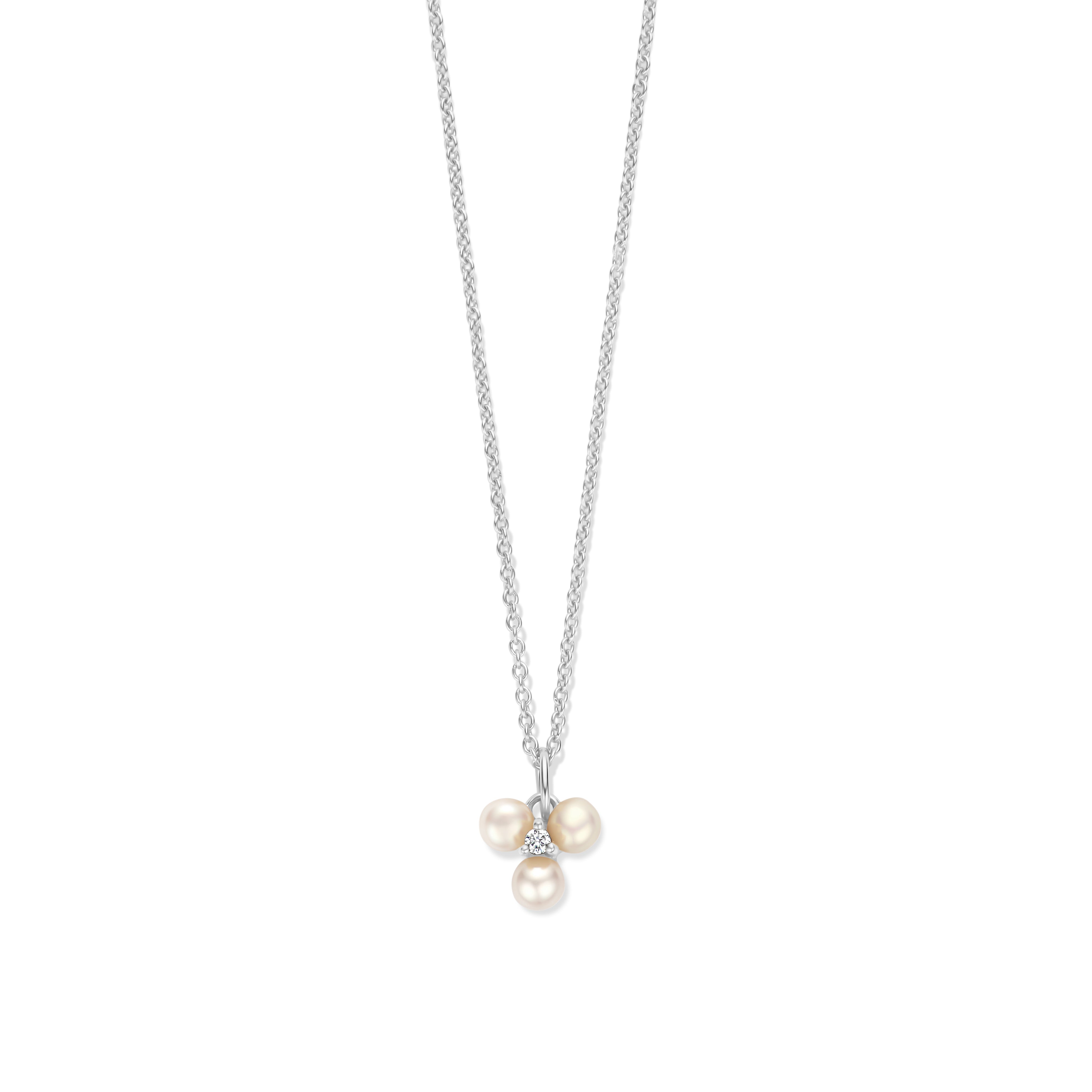 Viola Perlen halskette - 14 kt Weißgold mit 0,01 CT Brillantschliff Diamant und SüßwasserPearl