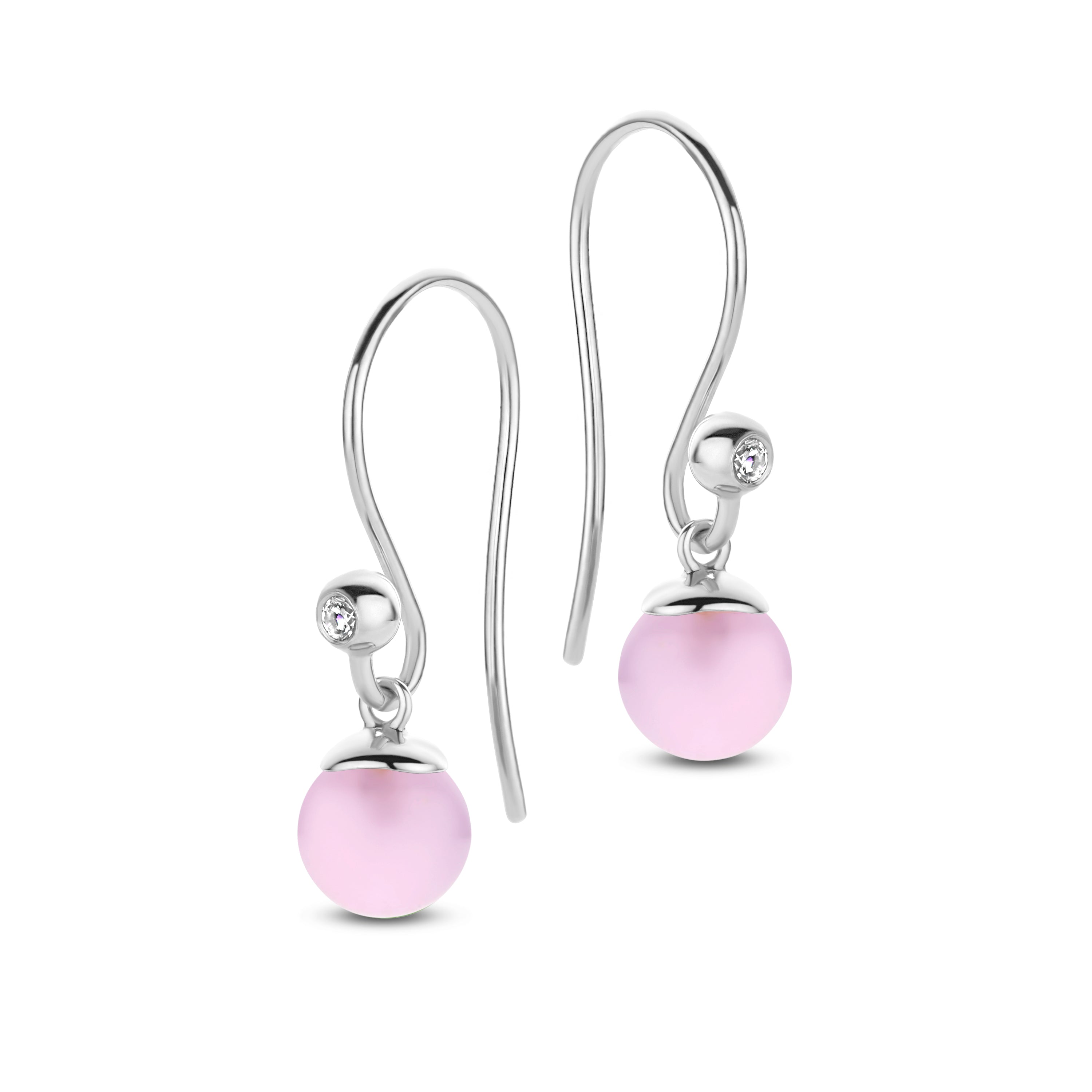 Figaro Ohrringe 6 mm - Sterlingsilber - rosa Achat und Zirkonia-1