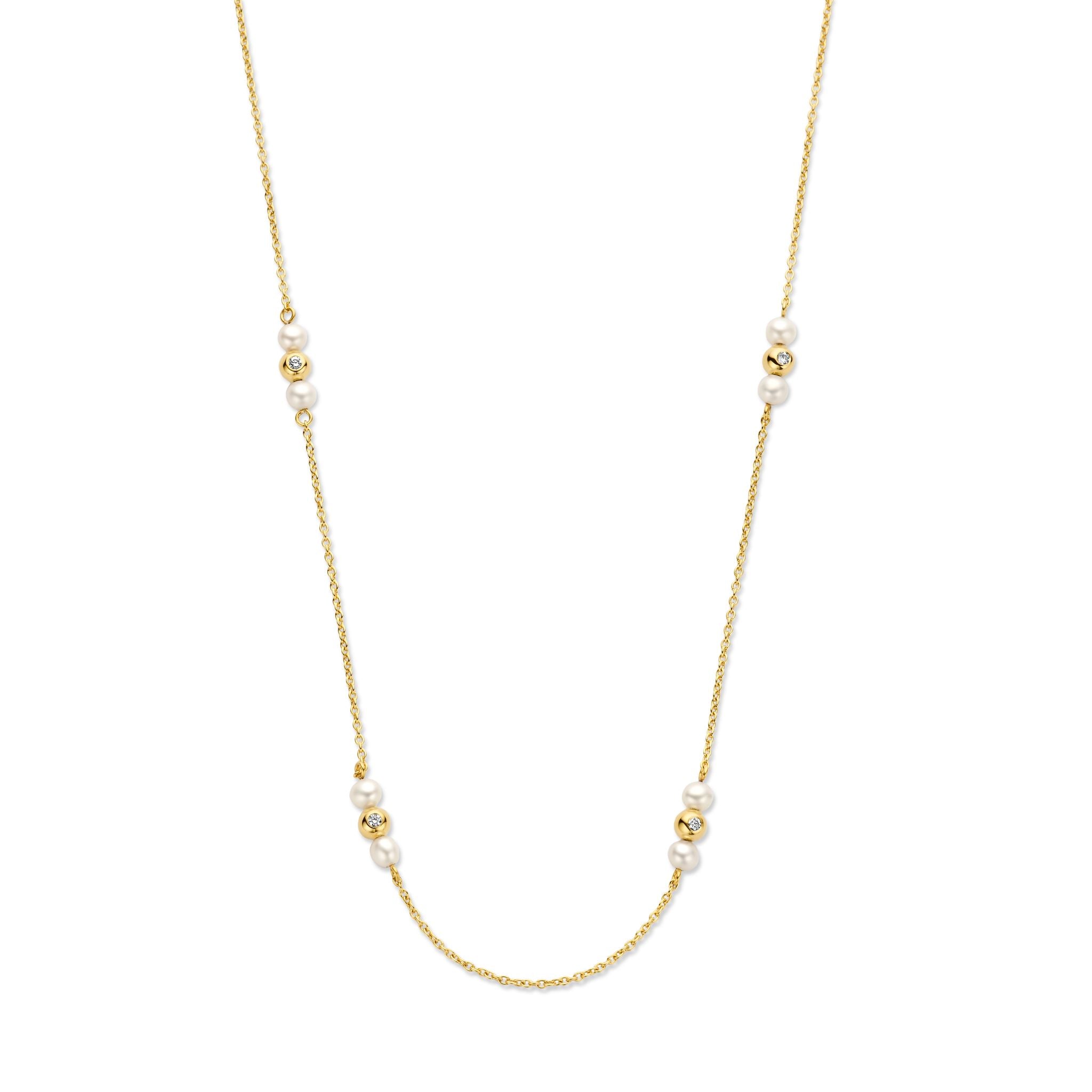 Ophelia Halskette 45 cm - 14 kt. Gold mit 0,08 CT Brillantschliff Diamanten und SüßwasserPearl-1