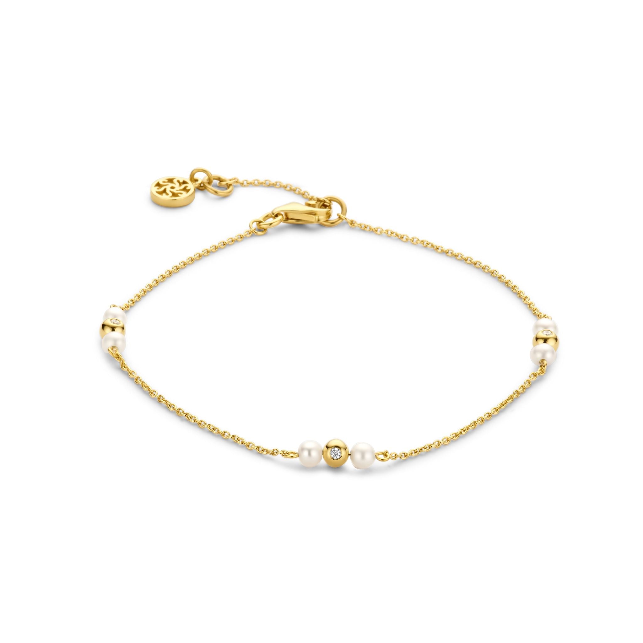 Ophelia Armband - 14 kt. Gold mit 0,06 CT brillantgeschliffenen Diamanten und SüßwasserPearl-1