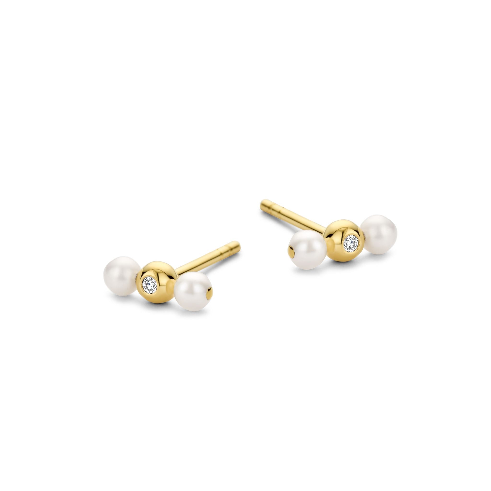 Ophelia Ohrringe - 14 kt. Gold mit 0,02 CT Brillantschliff Diamanten und SüßwasserPearl-1